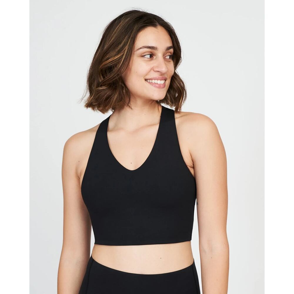 NWT Spanx Longline Medium Impact Sports Bra - Black - XS